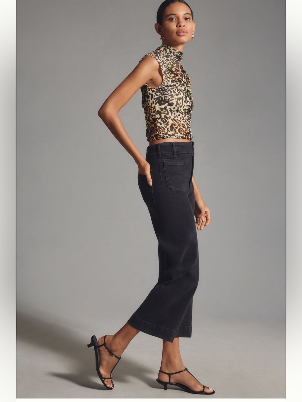 Maeve The Colette Black High-Rise Wide Leg Cropped Jeans